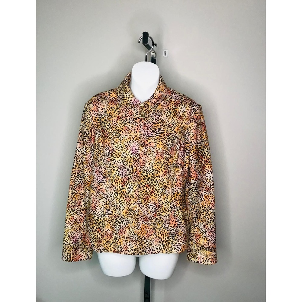 St John Sport‎ Marie Gray Leopard Animal Print Zip Jacket Multi Color Petite S